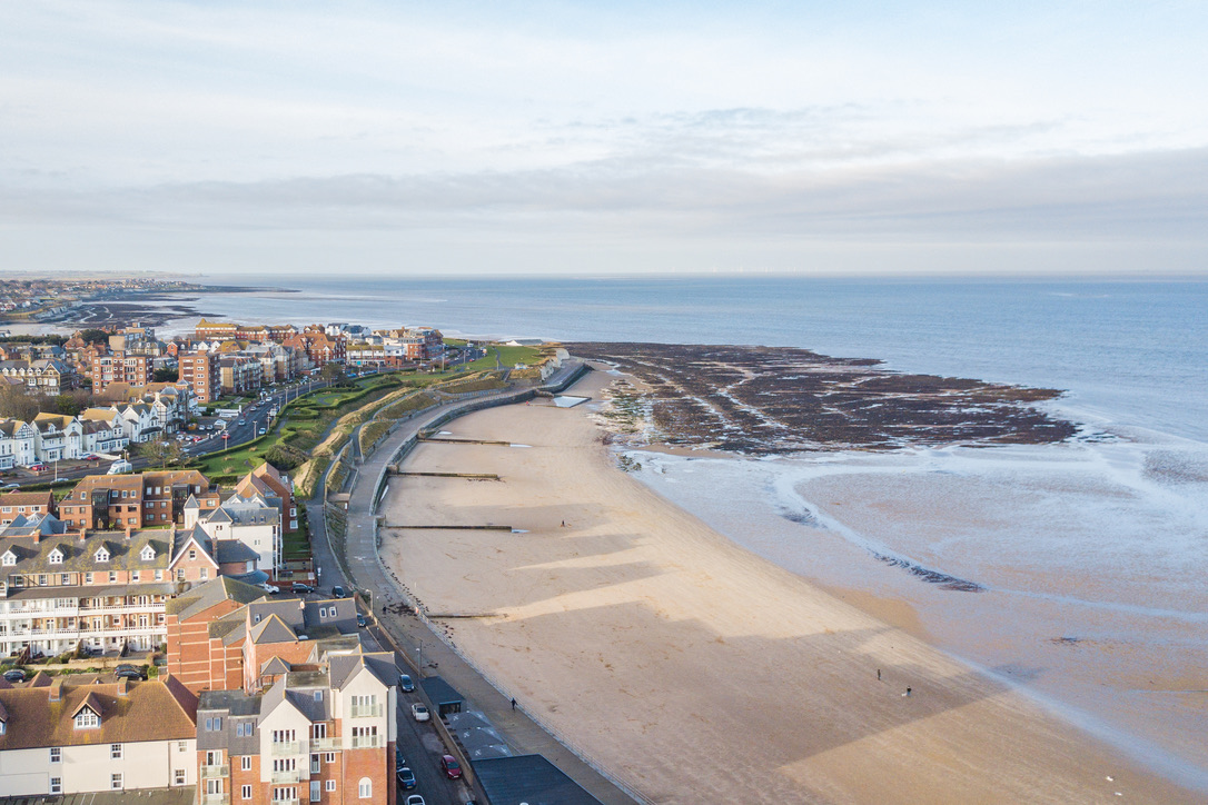Aerial view of the beach in Westgate on Sea, Kent