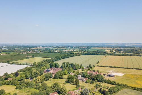 Aerial view overlooking fields in the Kent Countryside, Maistone