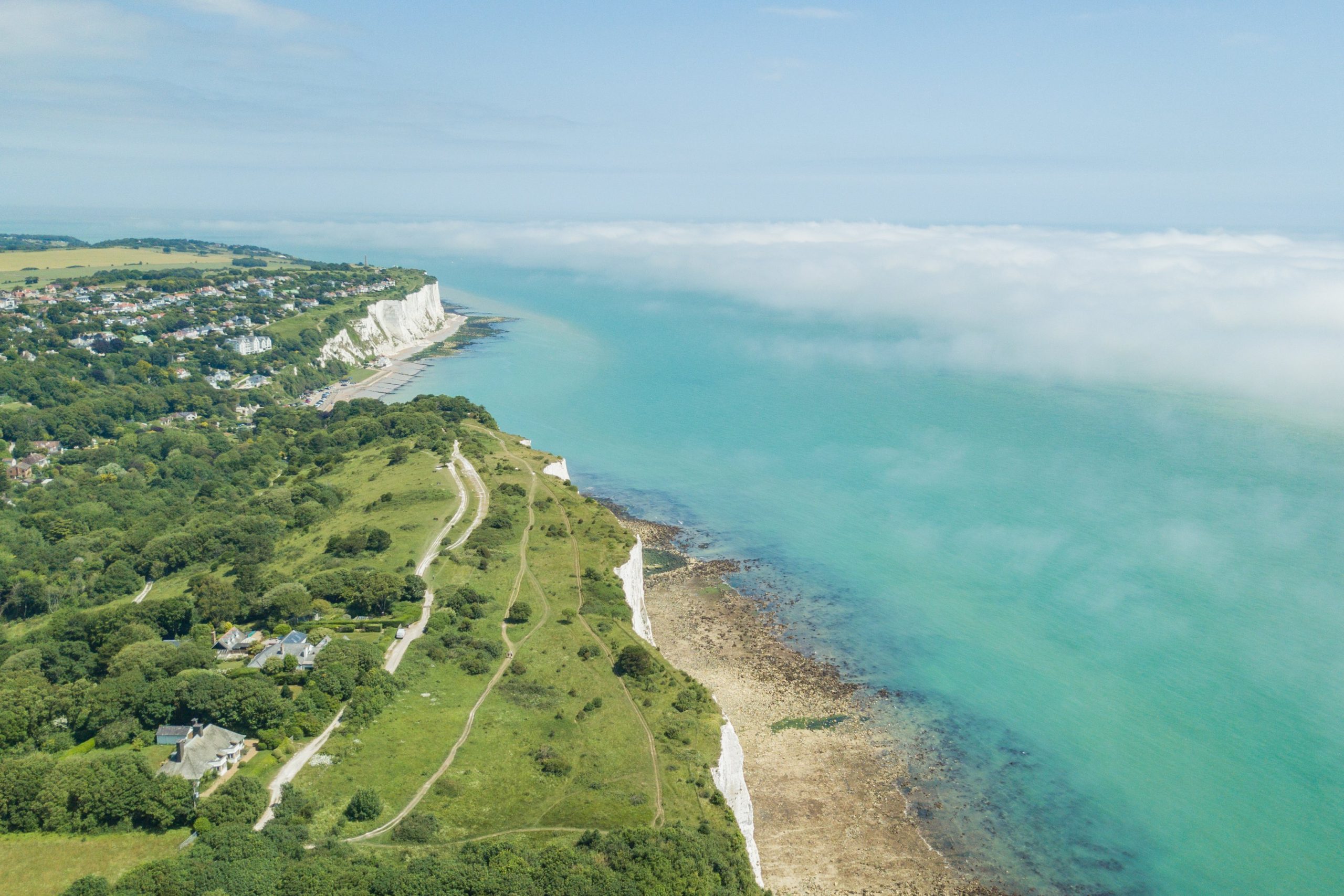 Aerial view of White Cliffs of Dover, St Margaret's Bay.