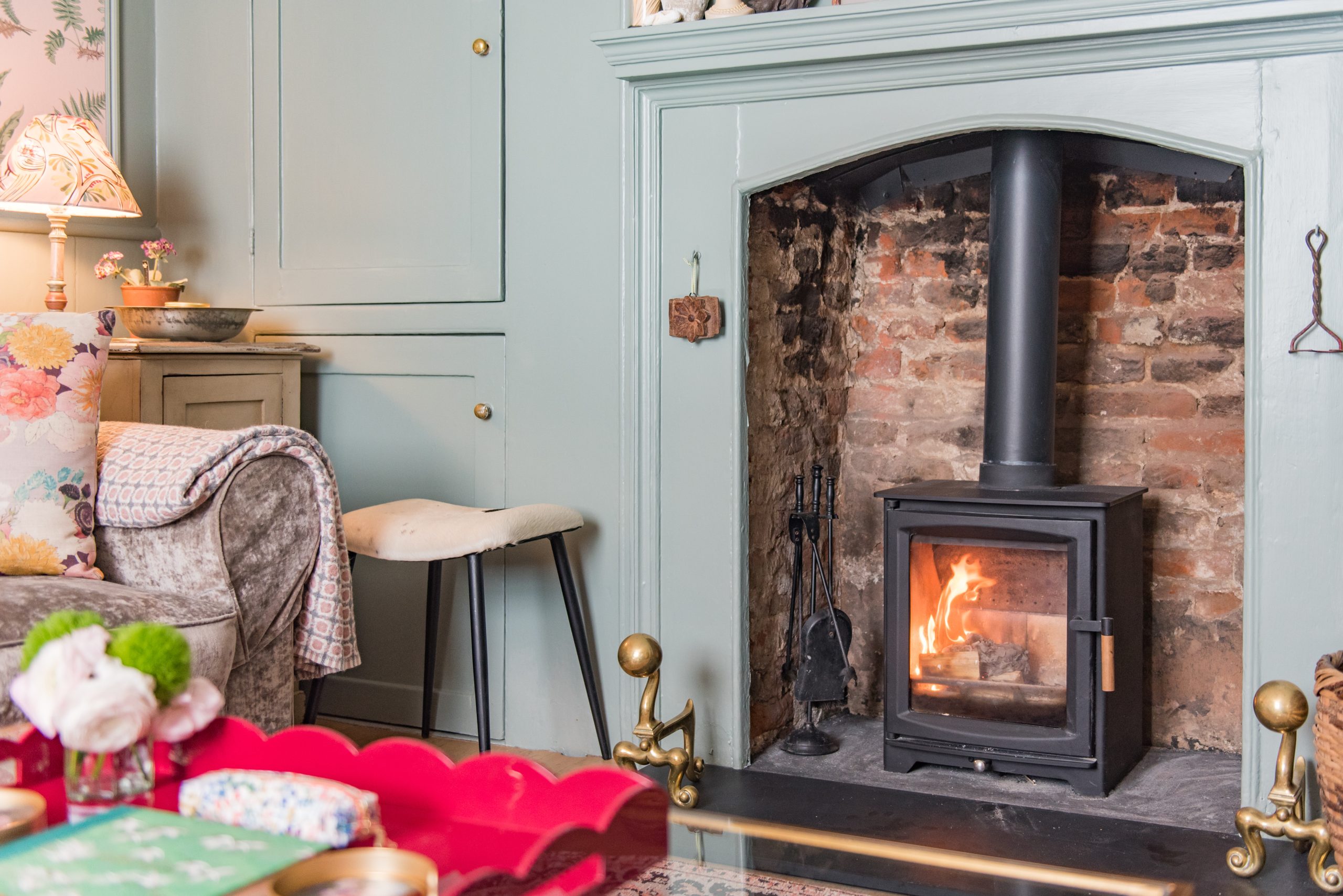 Living room at Noggin, with log burner