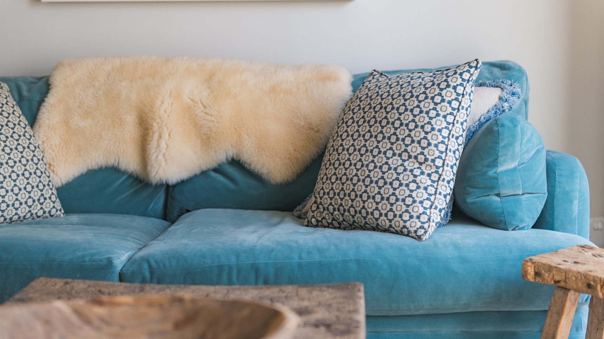Blue Sofa with Cushions