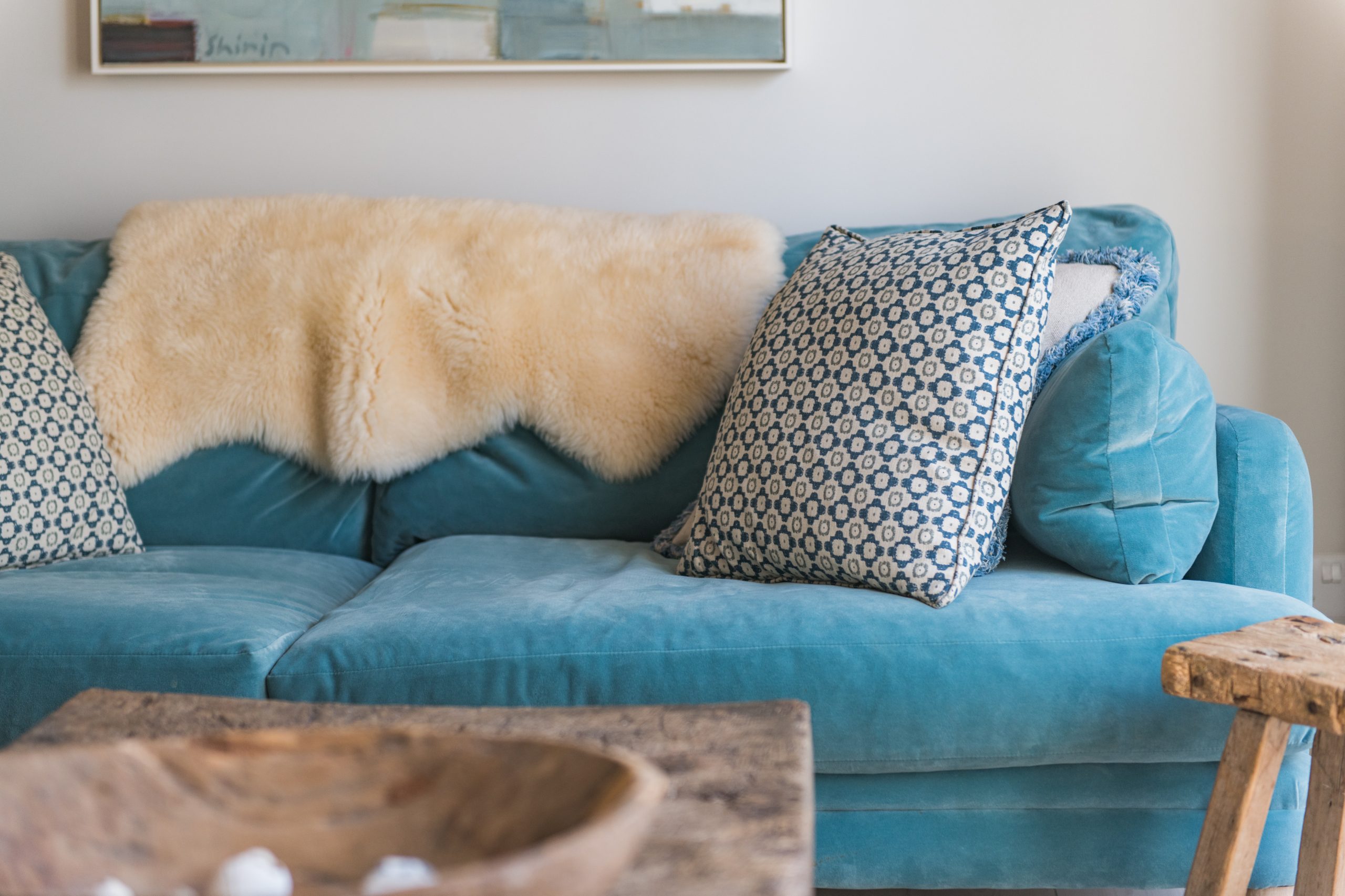 Blue Sofa with Cushions