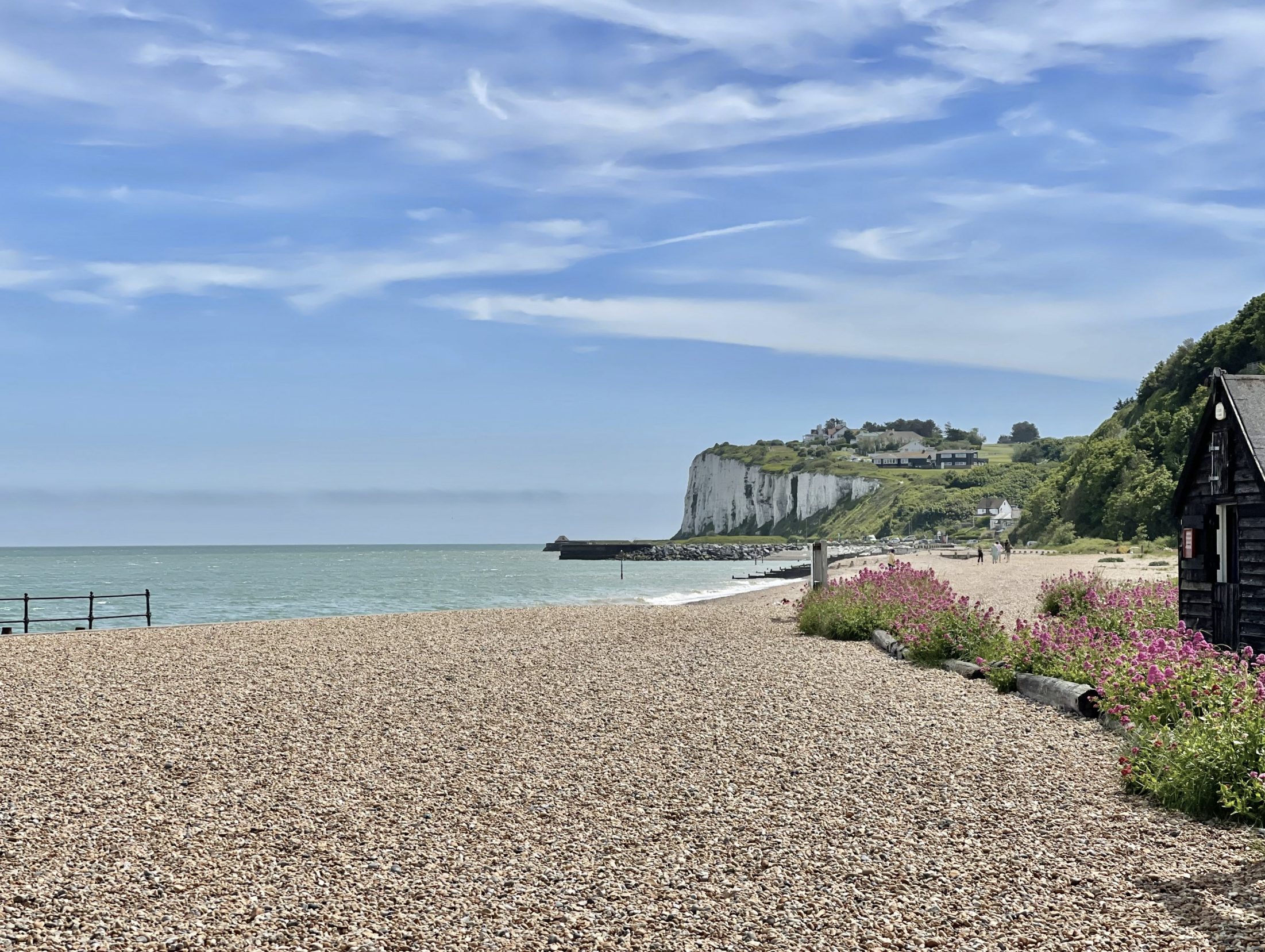 View looking out to White Cliffs, from Kingsdown Beach, Kent, UK