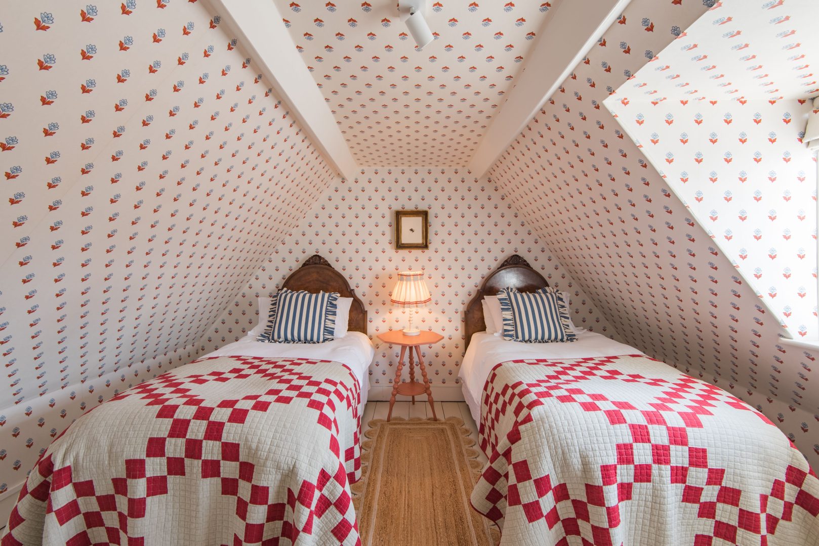 Wallpaper twin bedroom, in Rogue's Cottage, Deal